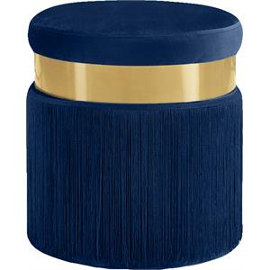 Meridian Furniture Yasmine Contemporary Velvet Ottoman/Stool in Navy