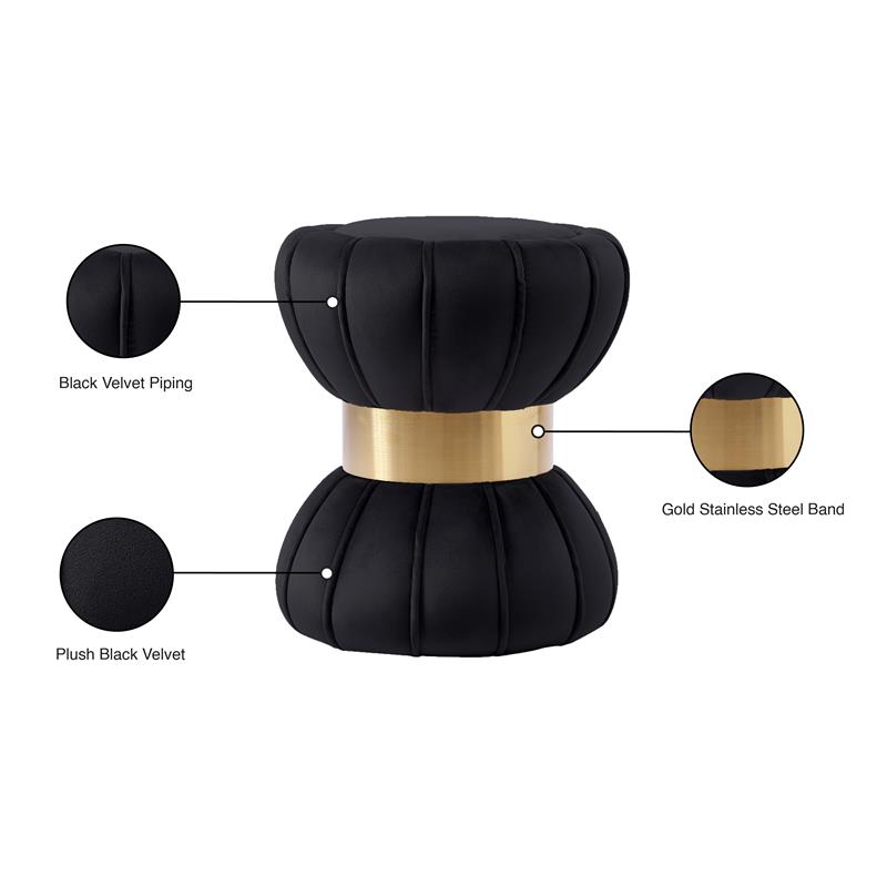 Meridian Furniture Vino Contemporary Velvet Ottoman/Stool in Black