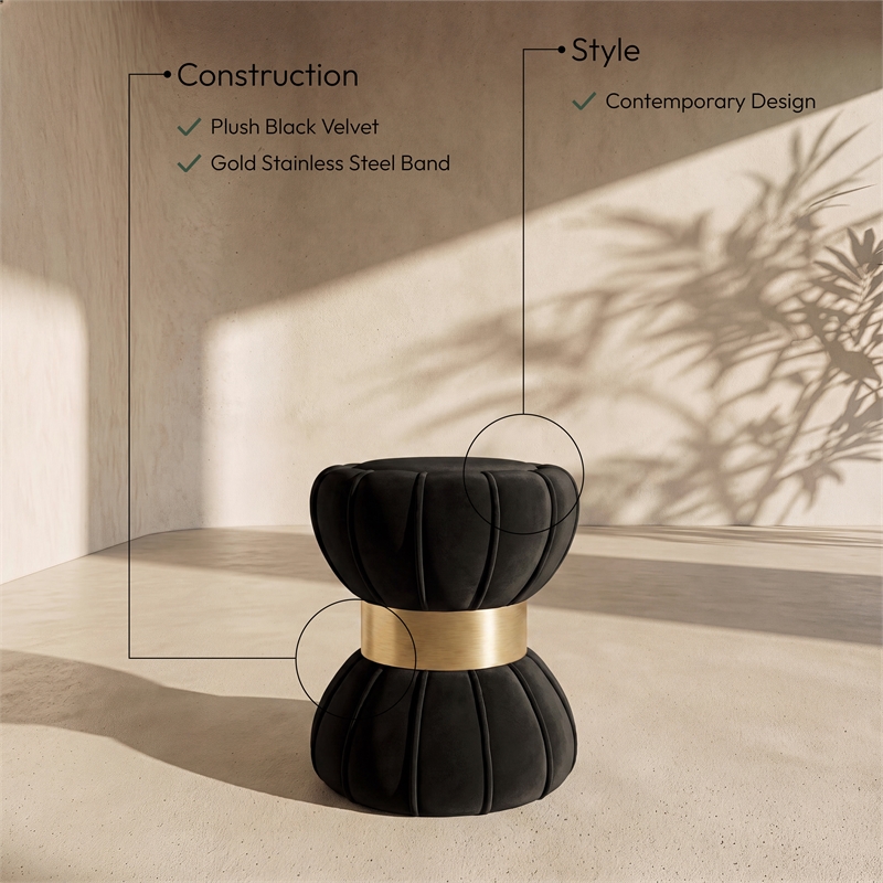 Meridian Furniture Vino Contemporary Velvet Ottoman/Stool in Black