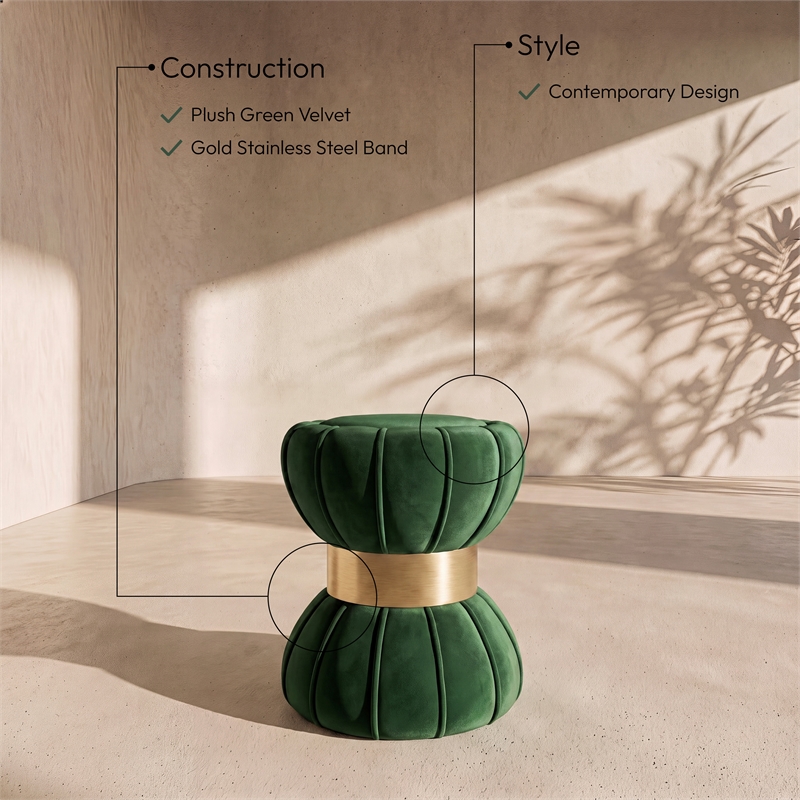 Meridian Furniture Vino Contemporary Velvet Ottoman/Stool in Green