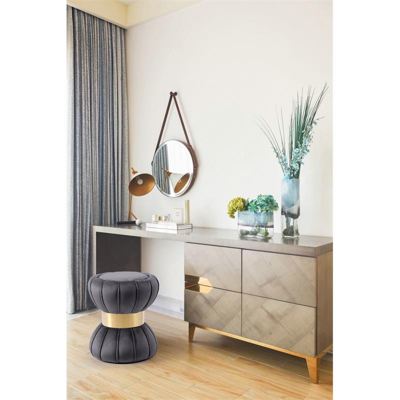 Meridian Furniture Vino Contemporary Velvet Ottoman/Stool in Gray