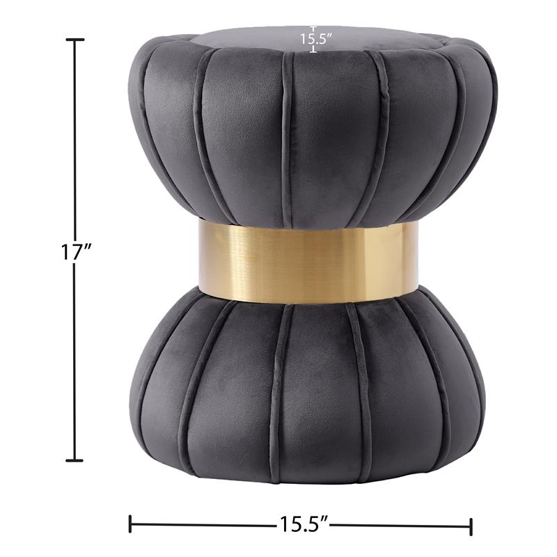 Meridian Furniture Vino Contemporary Velvet Ottoman/Stool in Gray