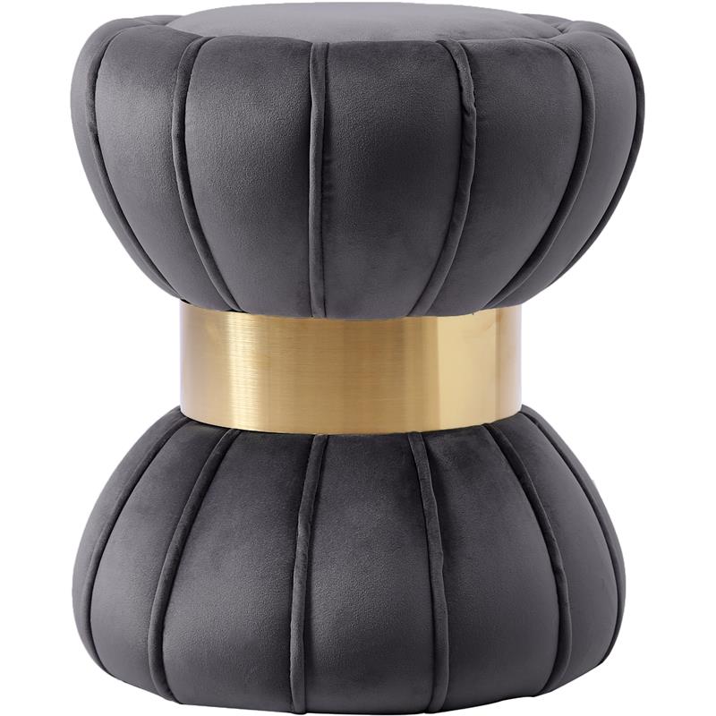Meridian Furniture Vino Contemporary Velvet Ottoman/Stool in Gray