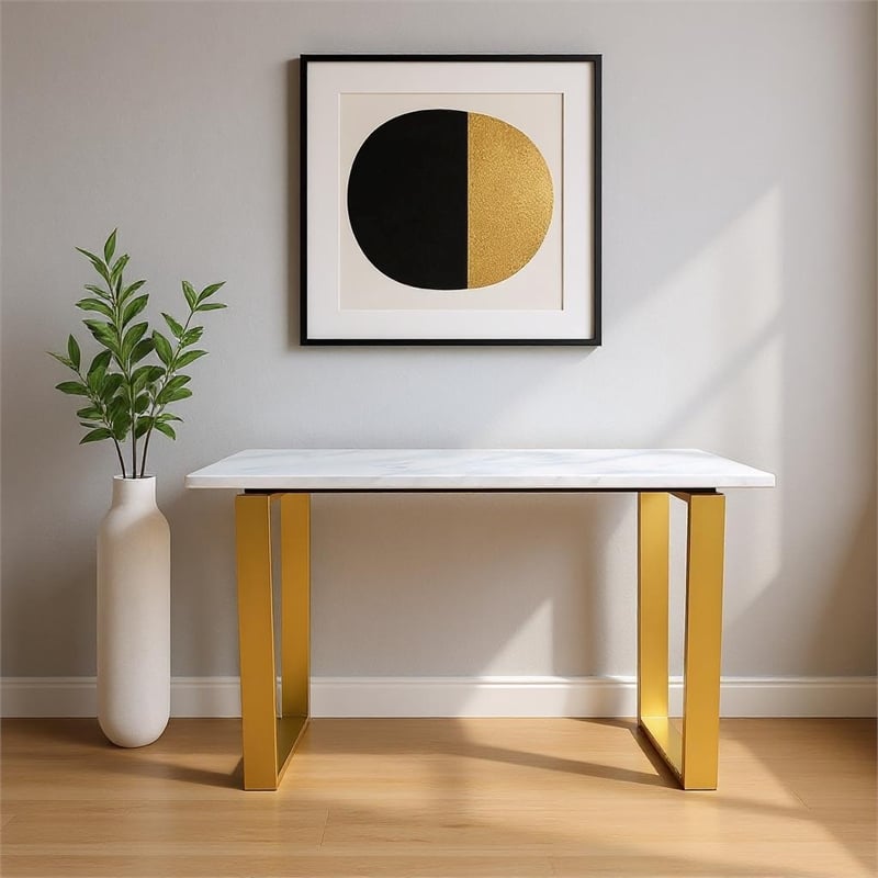 Meridian Furniture Cameron Contemporary Stone Console Table in Gold