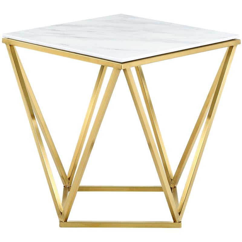 Meridian Furniture Mason Genuine Marble End Table in Gold