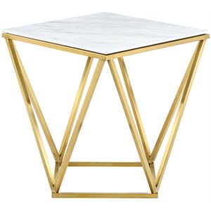 Meridian Furniture Mason Genuine Marble End Table in Gold
