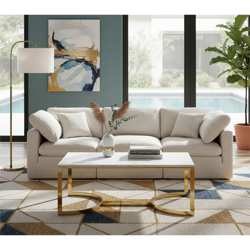 Meridian Furniture London Contemporary Stone Coffee Table in Gold