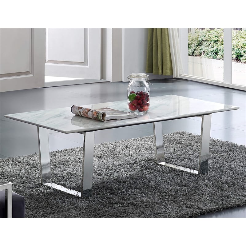 Meridian Furniture Carlton Contemporary Stone Coffee Table in Chrome