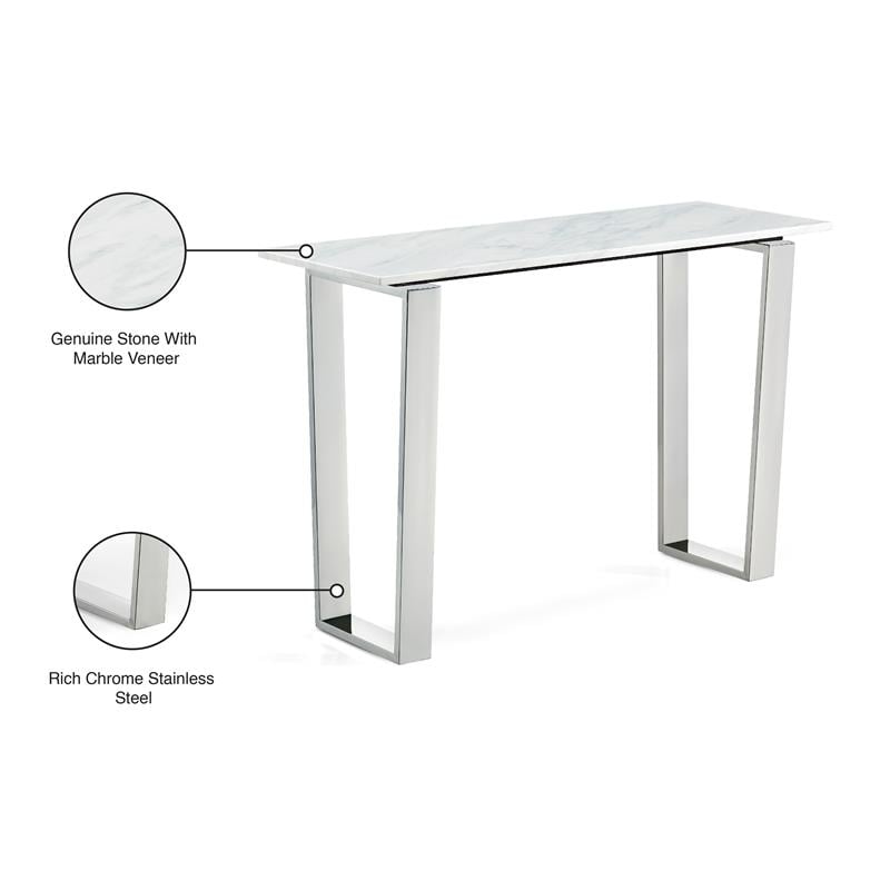 Meridian Furniture Carlton Contemporary Stone Console Table in Chrome