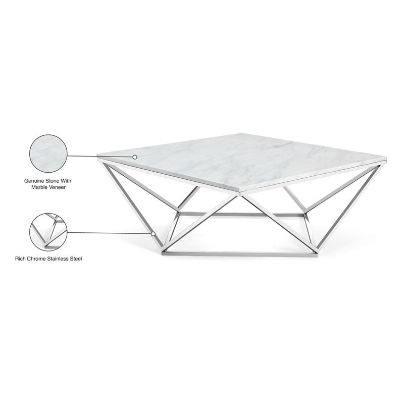 Meridian Furniture Skyler Contemporary Stone Coffee Table in Chrome
