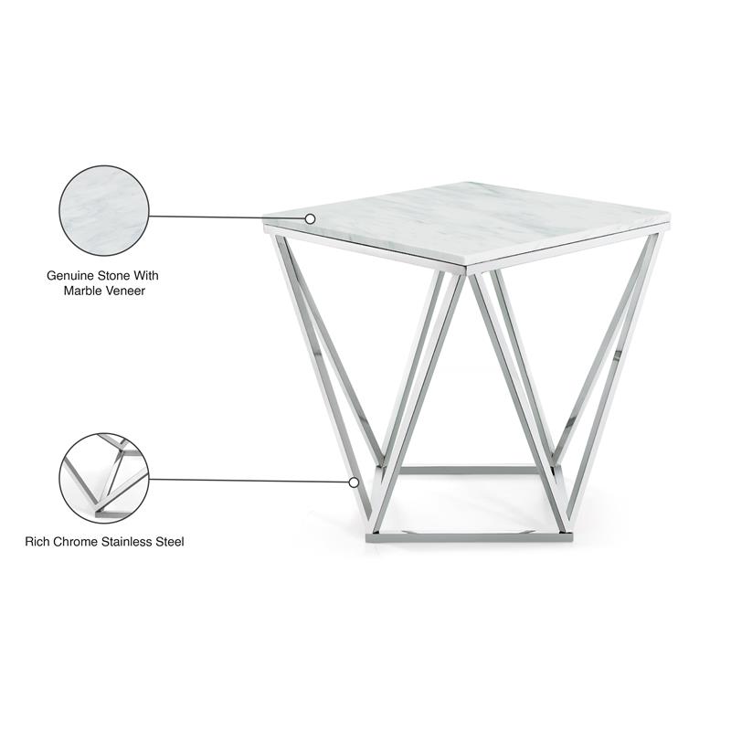 Meridian Furniture Skyler Genuine Marble End Table in Chrome