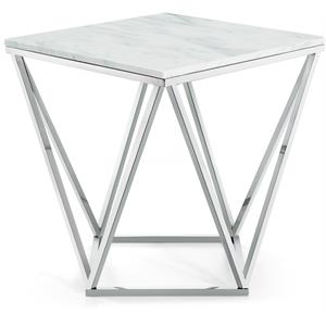 Meridian Furniture Skyler Genuine Marble End Table in Chrome