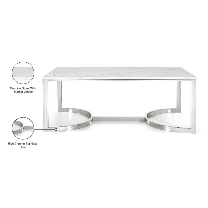 Meridian Furniture Copley Contemporary  Stone Coffee Table in Chrome