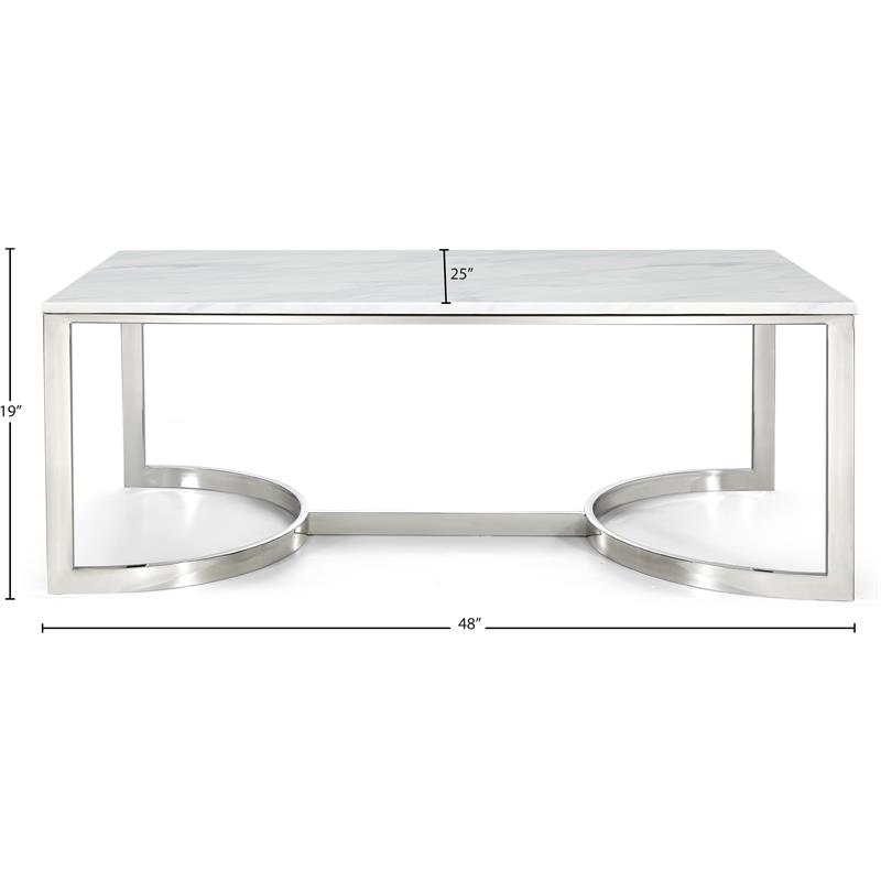 Meridian Furniture Copley Contemporary  Stone Coffee Table in Chrome