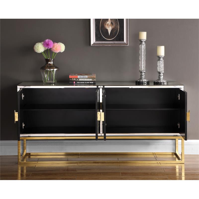 Meridian Furniture Wood Marbella Sideboard Buffet in Gold and Mirrored Finish 302