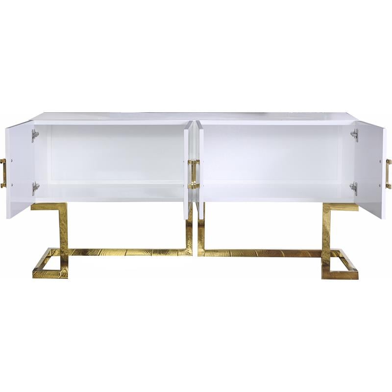 Meridian Furniture Beth Solid Wood Sideboard/Buffet in White Lacquer/Gold Finish