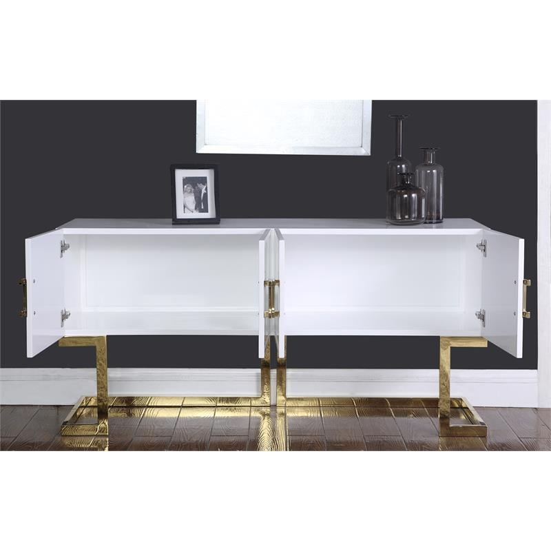 Meridian Furniture Beth Solid Wood Sideboard/Buffet in White Lacquer/Gold Finish
