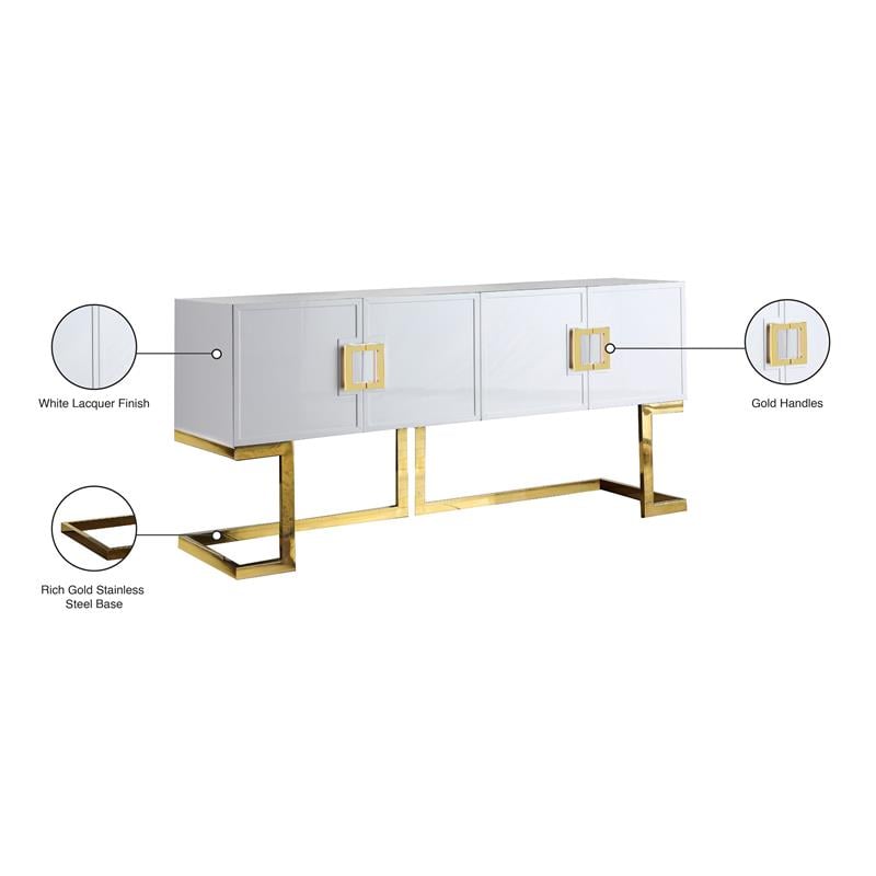 Meridian Furniture Beth Solid Wood Sideboard/Buffet in White Lacquer/Gold Finish