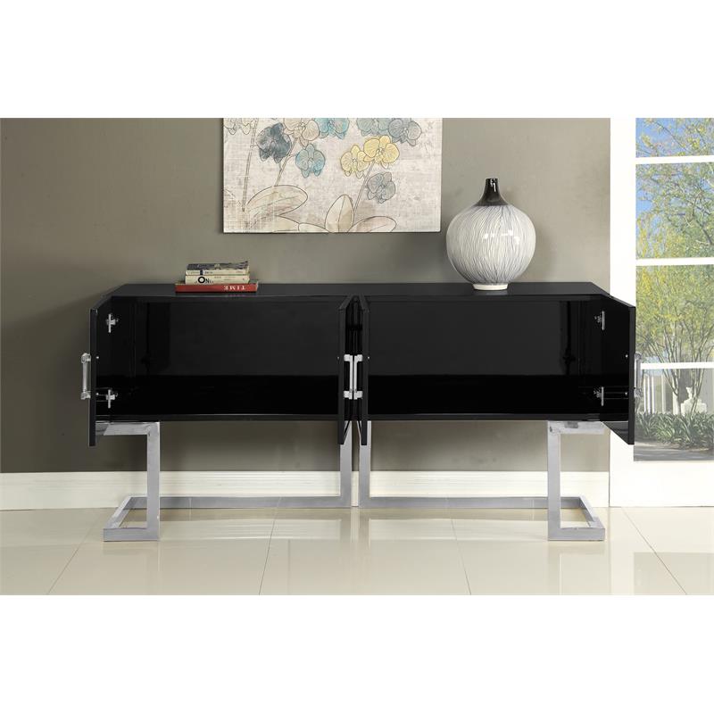Meridian Furniture Beth Solid Wood Sideboard Buffet in Black Lacquer