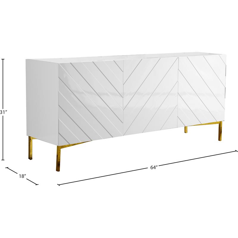 Meridian Furniture Collette Solid Wood Sideboard Buffet in White Lacquer