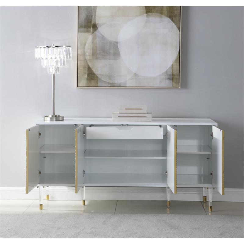 Meridian Furniture Bellissimo Solid Wood Sideboard/Buffet in White Lacquer/Gold