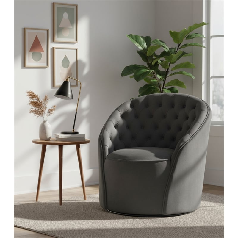 Meridian Furniture Alessio Grey Velvet Swivel Accent Chair