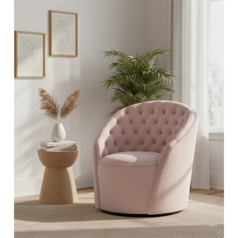 Meridian Furniture Alessio Pink Velvet Swivel Accent Chair