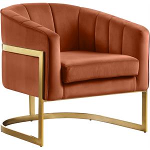 meridian furniture carter velvet channel tufted accent chair with stainless steel base