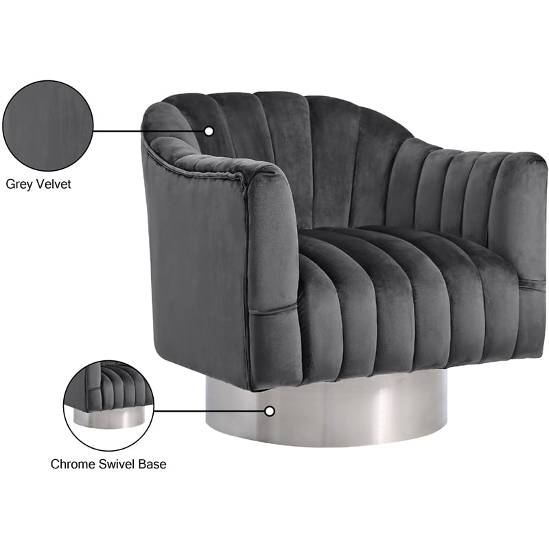 Meridian Furniture Farrah Grey Velvet Swivel Accent Chair