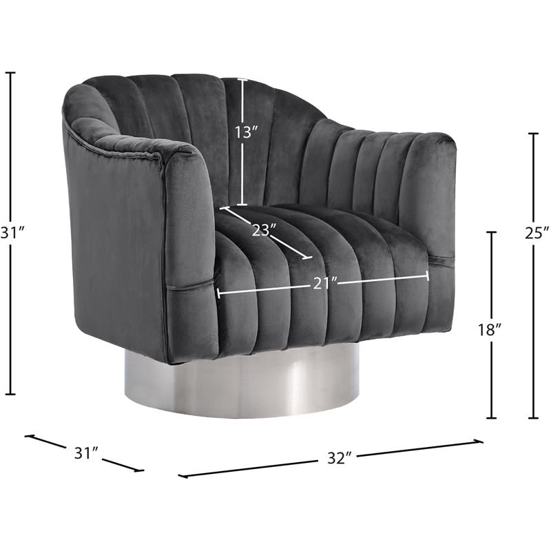 Meridian Furniture Farrah Grey Velvet Swivel Accent Chair