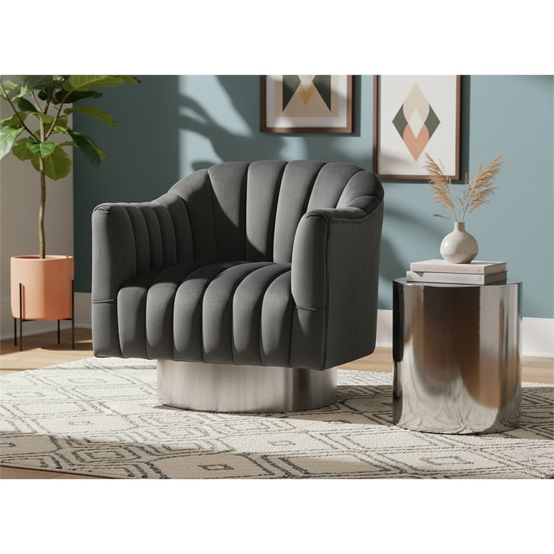 Meridian Furniture Farrah Grey Velvet Swivel Accent Chair