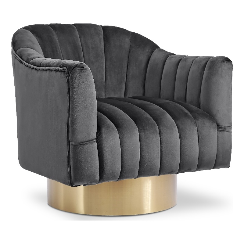 Meridian Furniture Farrah Grey Velvet Swivel Accent Chair