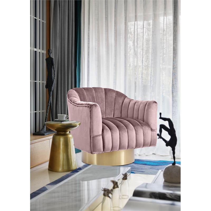 Meridian Furniture Farrah Pink Velvet Swivel Accent Chair