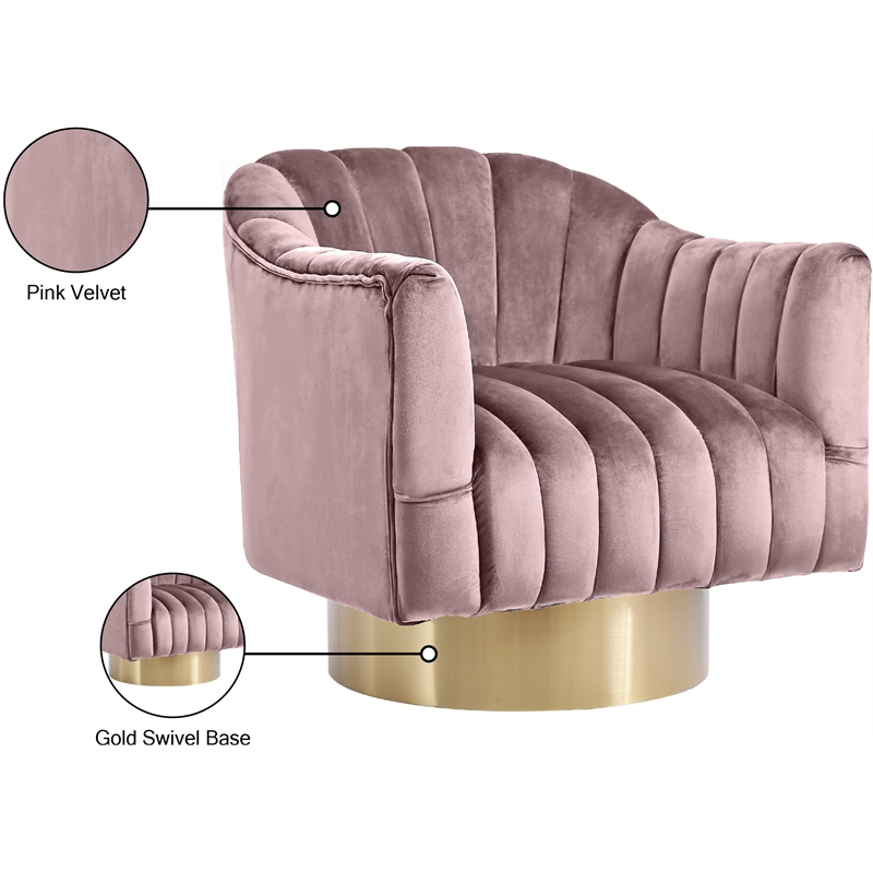 Meridian Furniture Farrah Pink Velvet Swivel Accent Chair