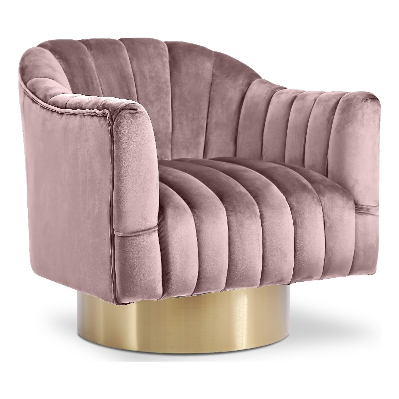Meridian Furniture Farrah Pink Velvet Swivel Accent Chair