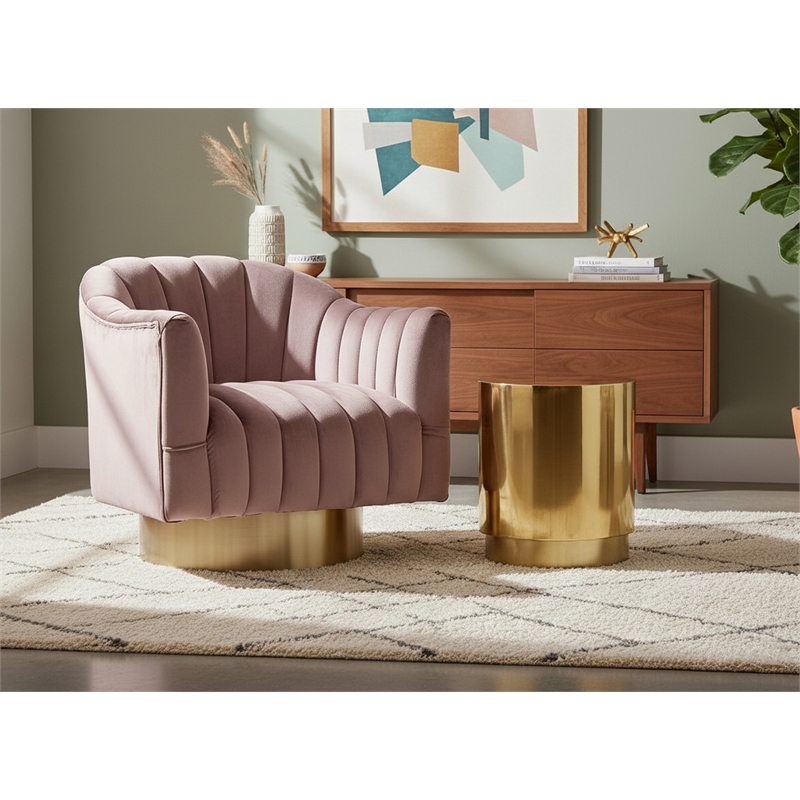 Meridian Furniture Farrah Pink Velvet Swivel Accent Chair