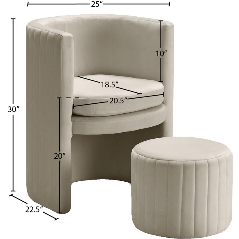 Meridian Furniture Selena Velvet Accent Chair and Ottoman Set in