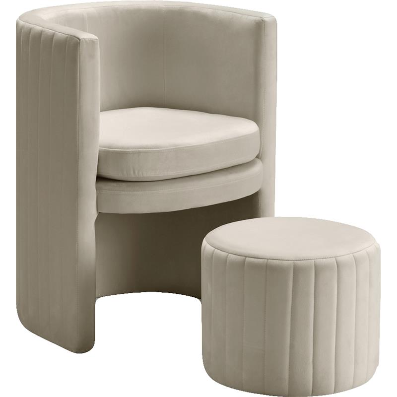 Meridian Furniture Selena Velvet Accent Chair and Ottoman Set in Cream