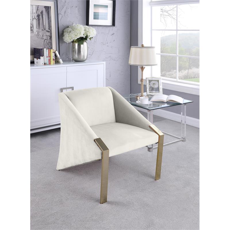 Meridian Furniture Rivet Velvet Accent Chair in White Cymax Business