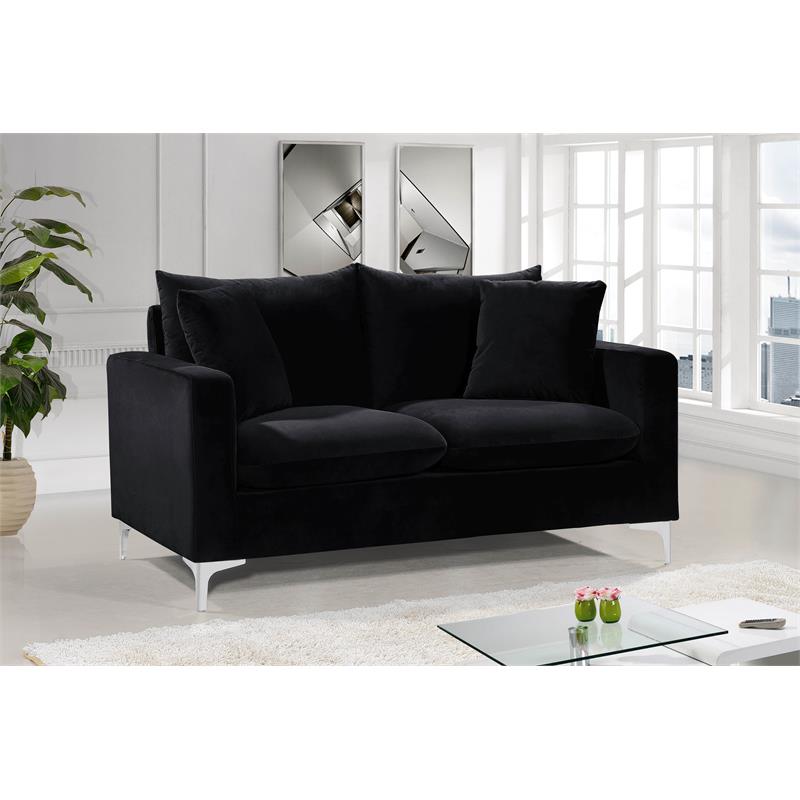 Meridian Furniture Naomi Contemporary Velvet Loveseat in Black