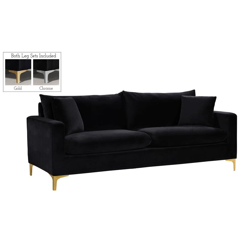 Meridian Furniture Naomi Contemporary Velvet Sofa in Black