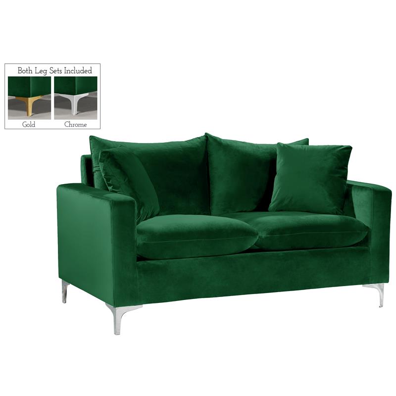 Meridian Furniture Naomi Contemporary Velvet Loveseat in Green