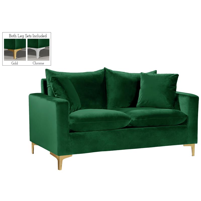Meridian Furniture Naomi Contemporary Velvet Loveseat in Green