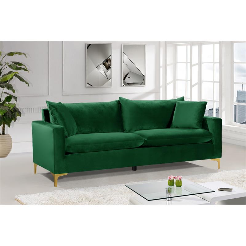 Meridian Furniture Naomi Contemporary Velvet Sofa in Green