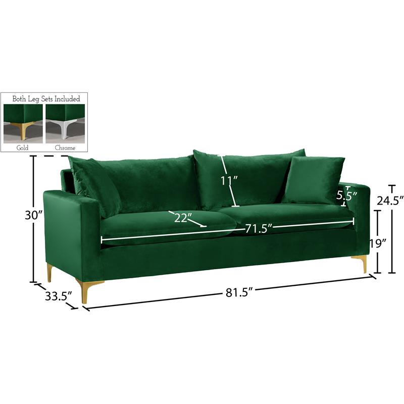 Meridian Furniture Naomi Contemporary Velvet Sofa in Green
