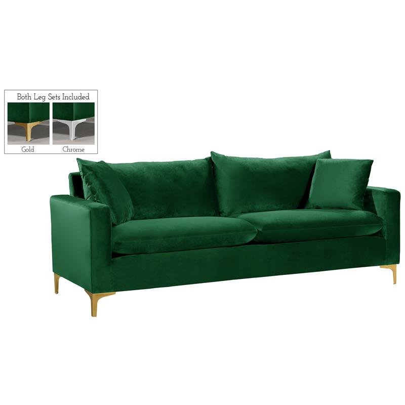 Meridian Furniture Naomi Contemporary Velvet Sofa in Green