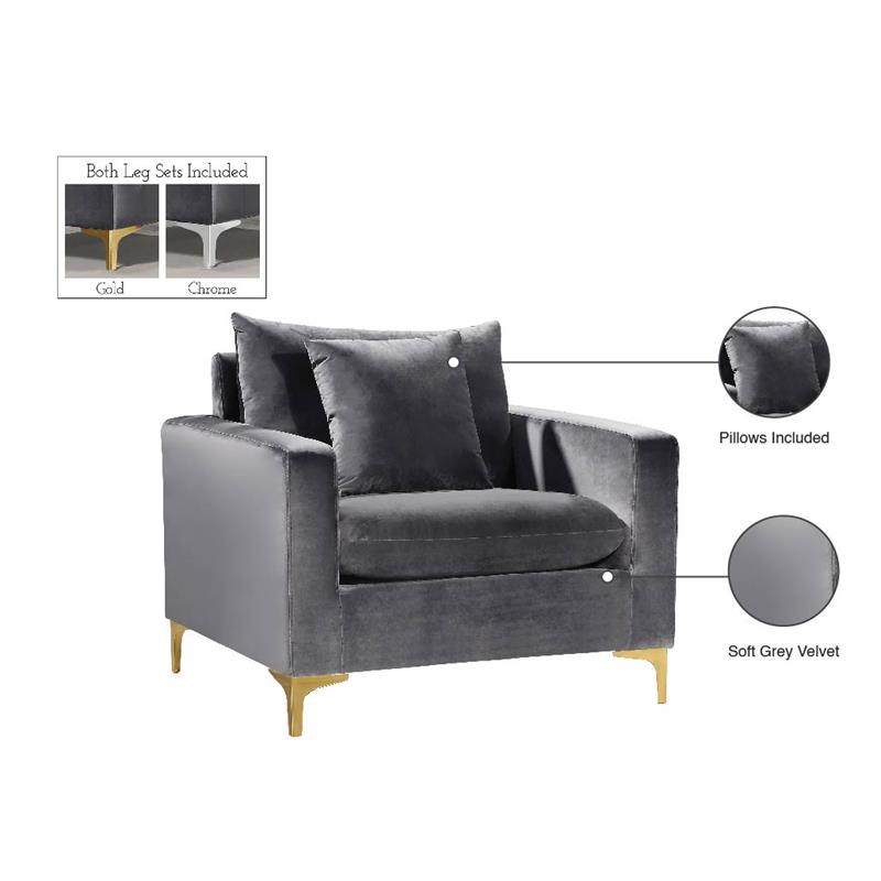 Meridian Furniture Naomi Velvet Accent Chair in Gray