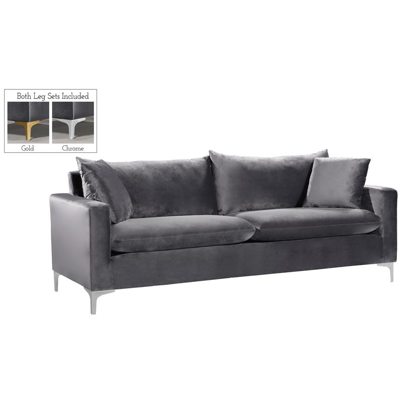 Meridian Furniture Naomi Contemporary Velvet Sofa in Gray