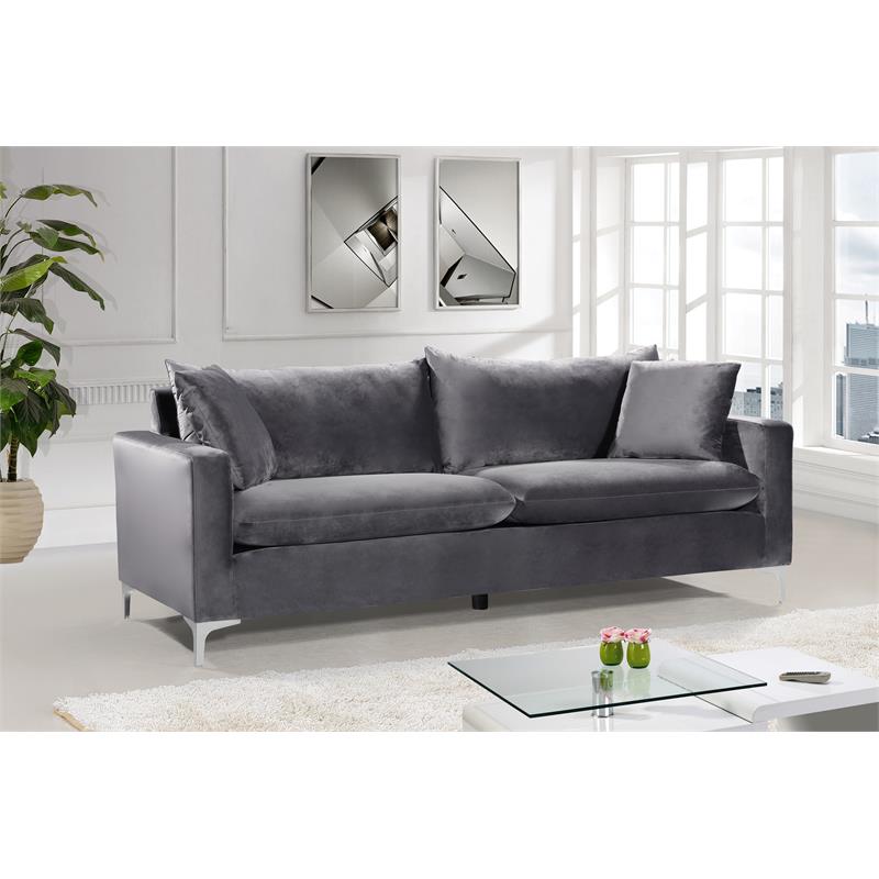 Meridian Furniture Naomi Contemporary Velvet Sofa in Gray