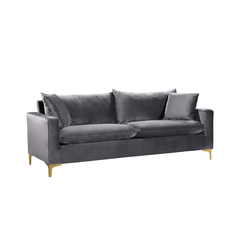 Meridian Furniture Naomi Contemporary Velvet Sofa in Gray